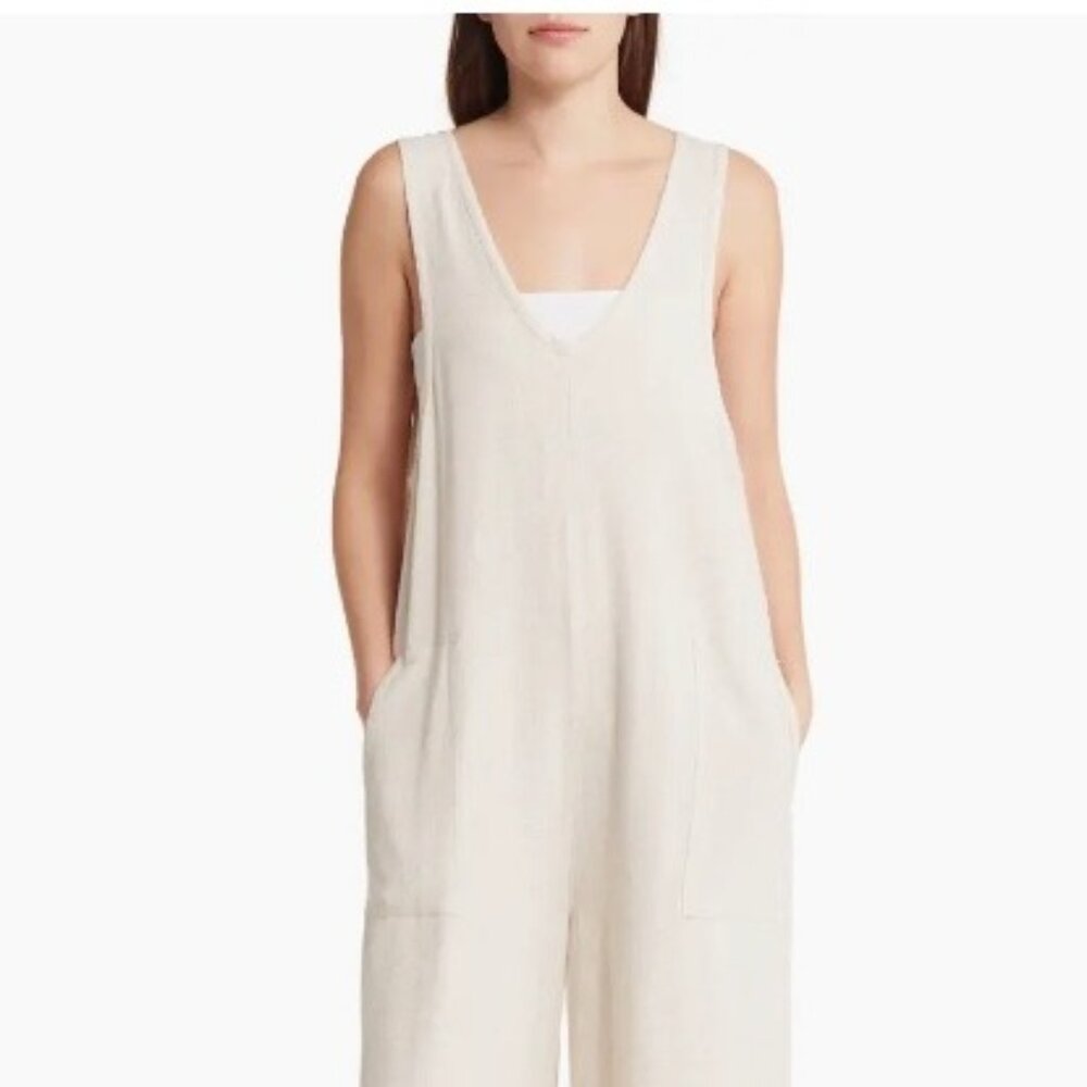 Nordstrom Treasure & Bond Sleeveless Wide Leg Jumpsuit Ivory Birch X-Small